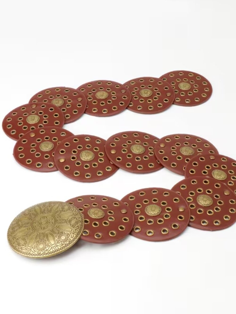 Wide Western Disc Bohemian Brown PU Leather Metal Belt Ornate Carvings Buckle